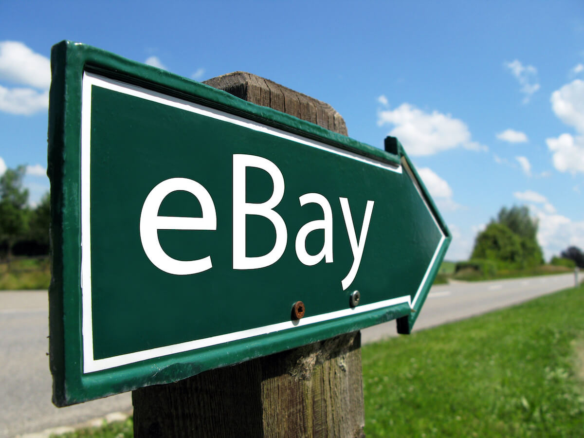 selling timeshares: eBay signage on a post