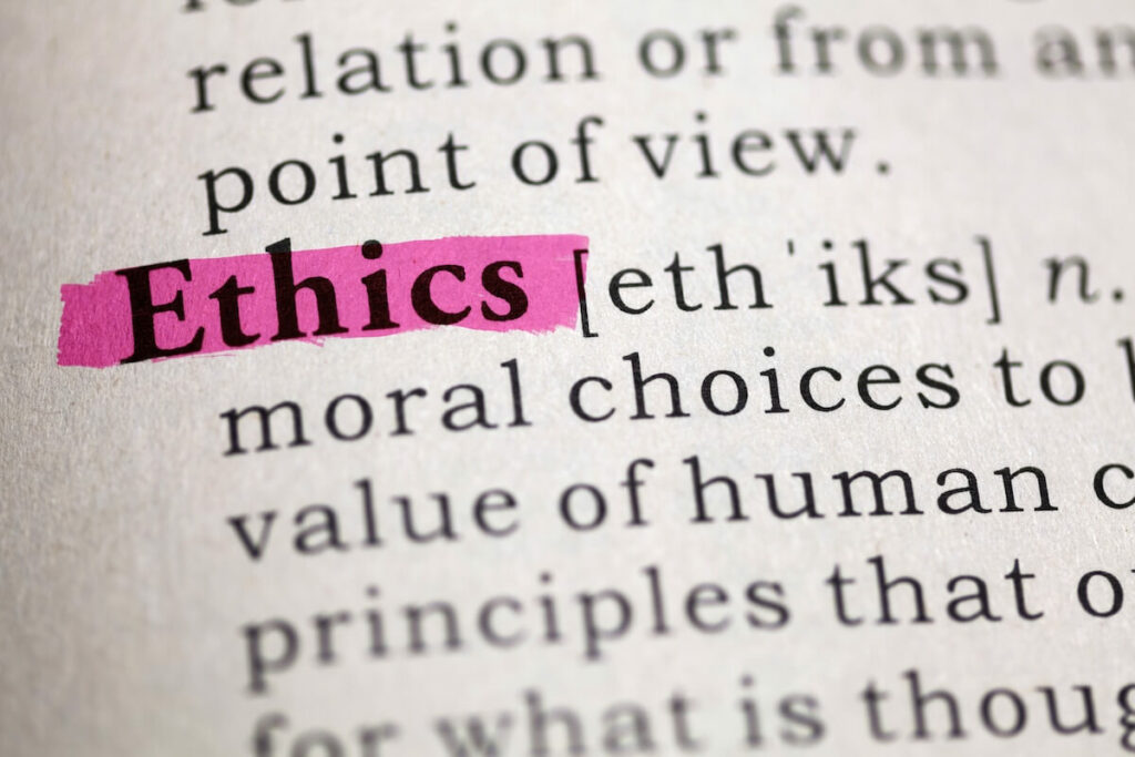 ARDA code of ethics: 'Ethics' highlighted in pink