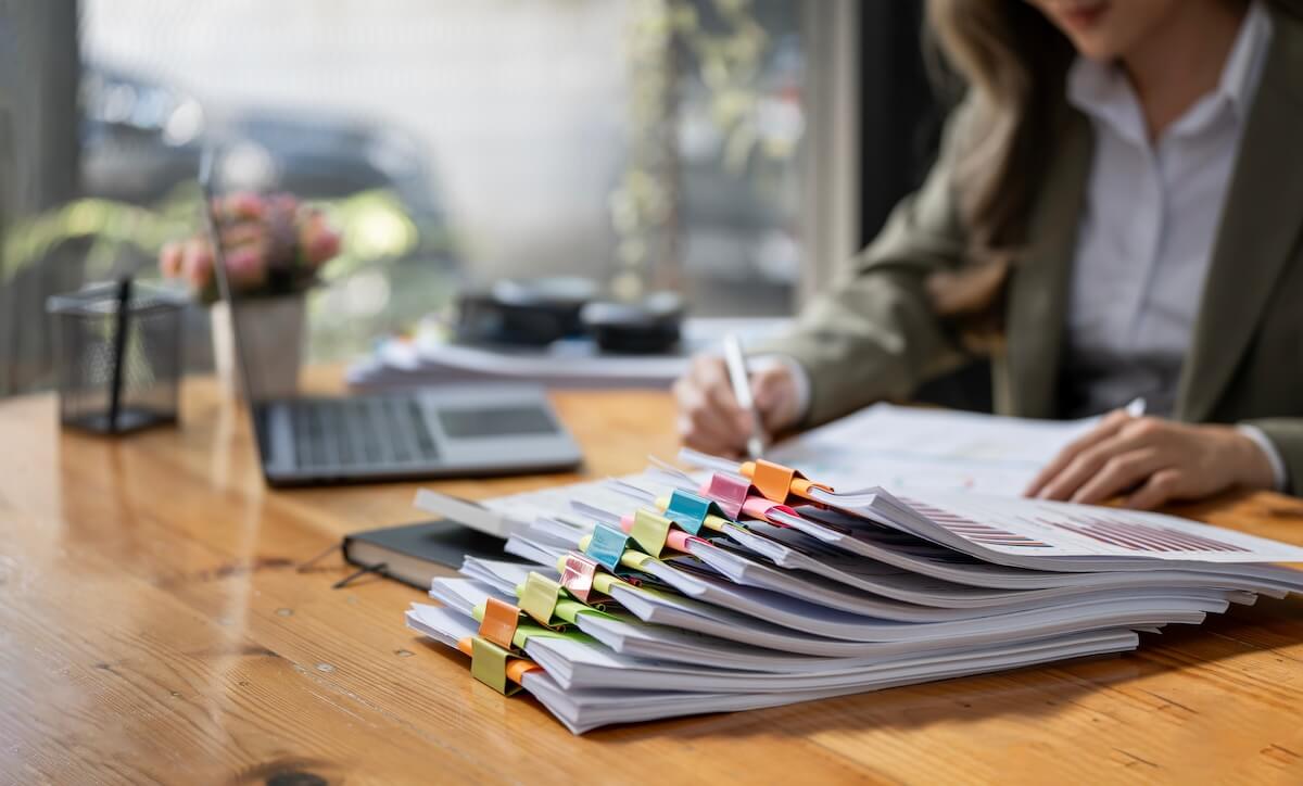 Stacks of files on a table