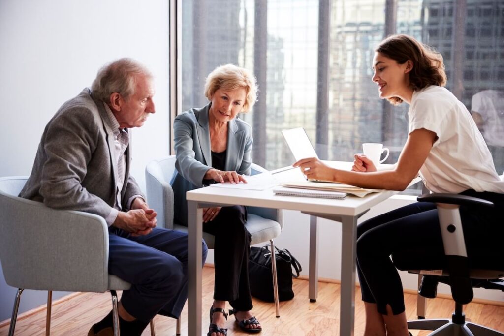 Refuse timeshare inheritance: senior couple talking to their lawyer
