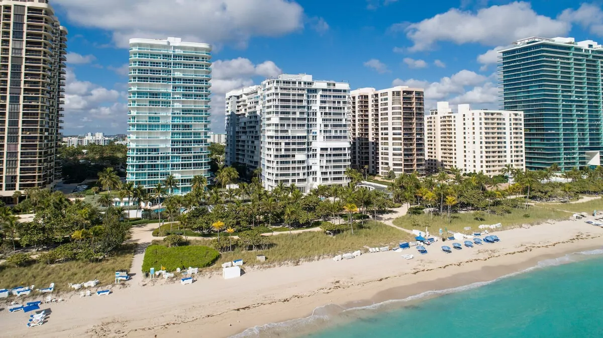 A row of beachfront vacation condos